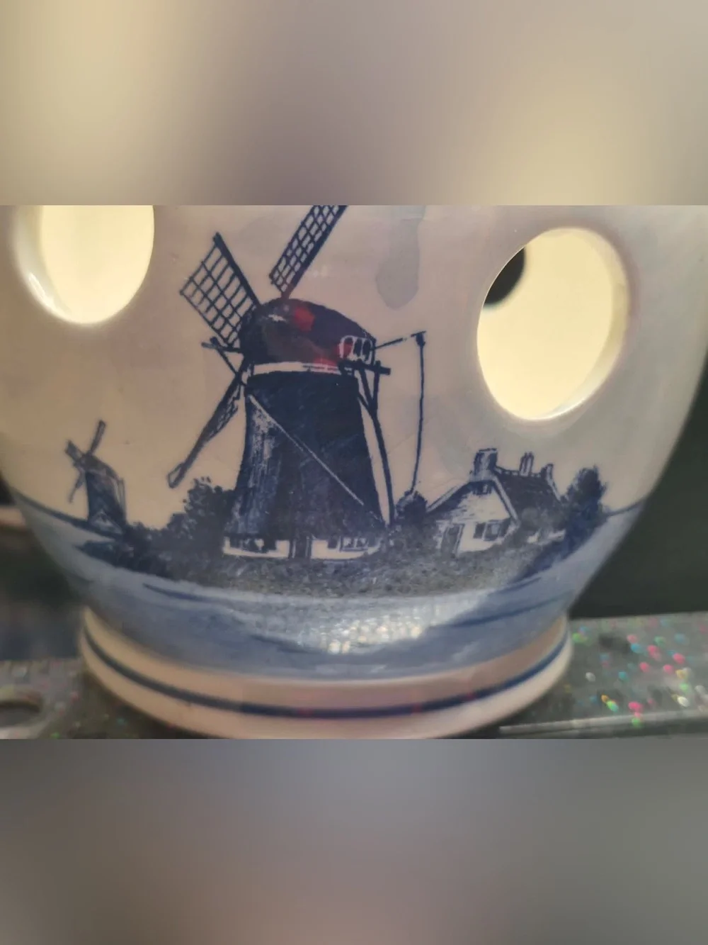 Vintage Genuine Delft Lot Candle Holders with Windmills - Blue & White Pottery